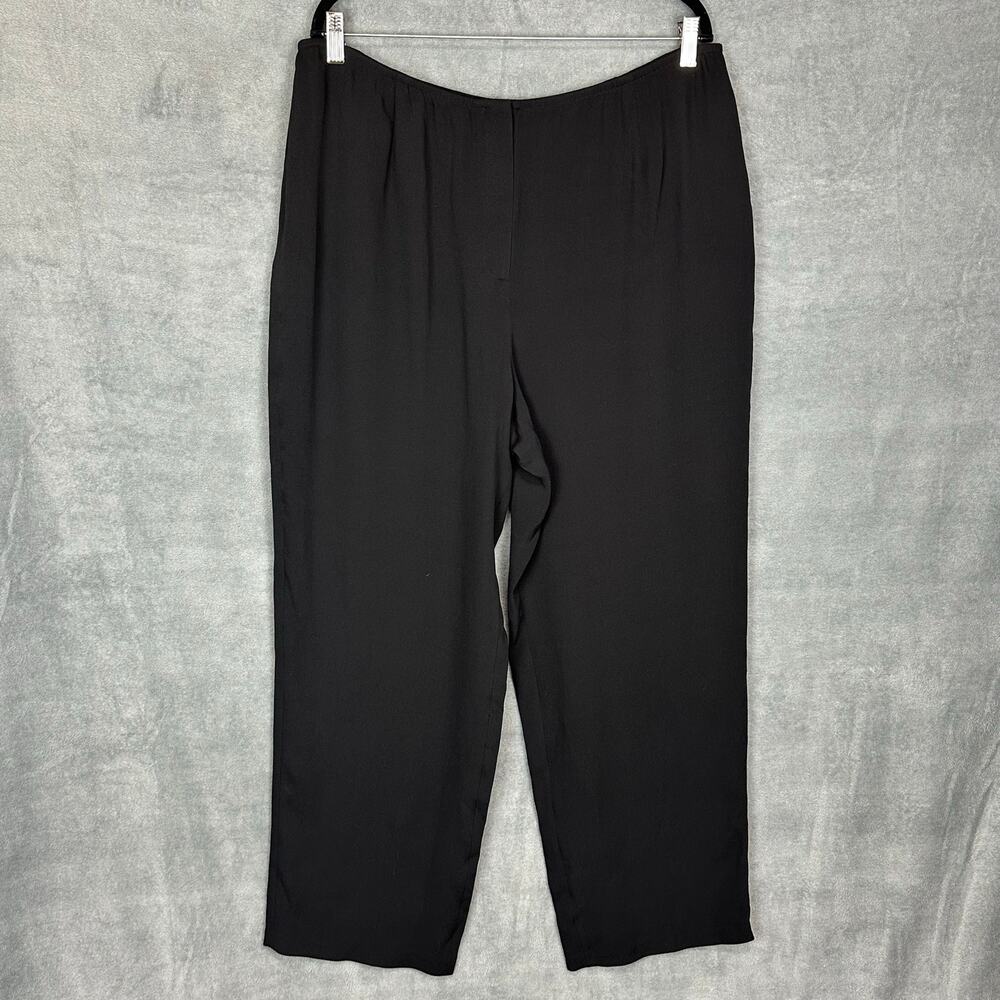 Eileen Fisher Pants Womens 1X Black Silk Georgette Crepe Luxe Trouser Career